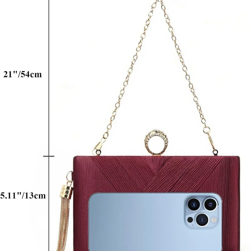 Women Evening Clutch Bag Satin Tassel Crossbody Party Purse